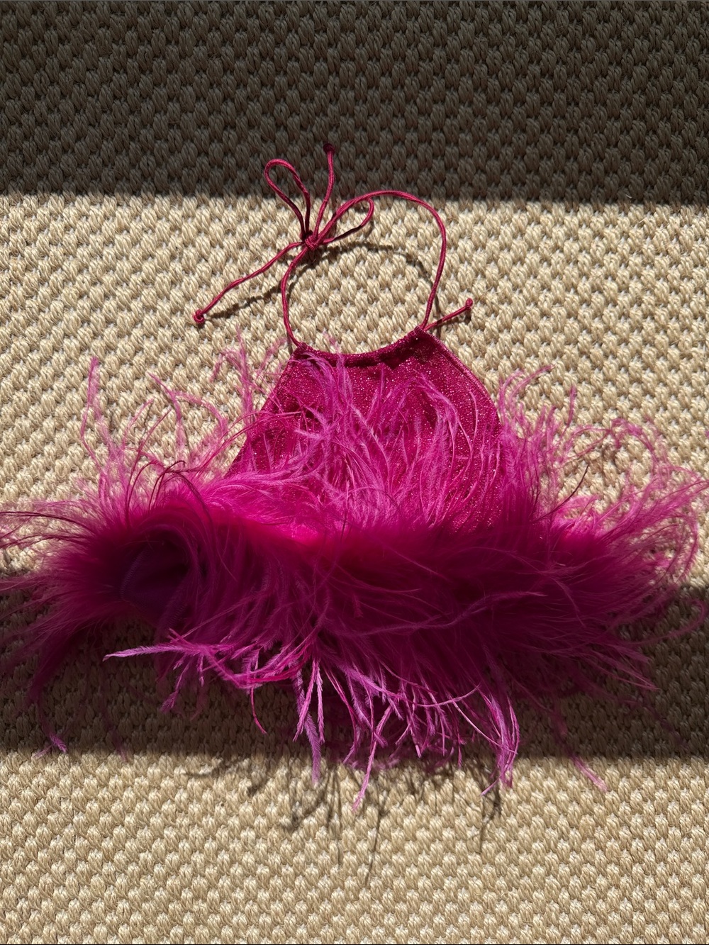 Oseree Girls' Feather-Trim Halter Swim Coverup in Magenta size 8 years